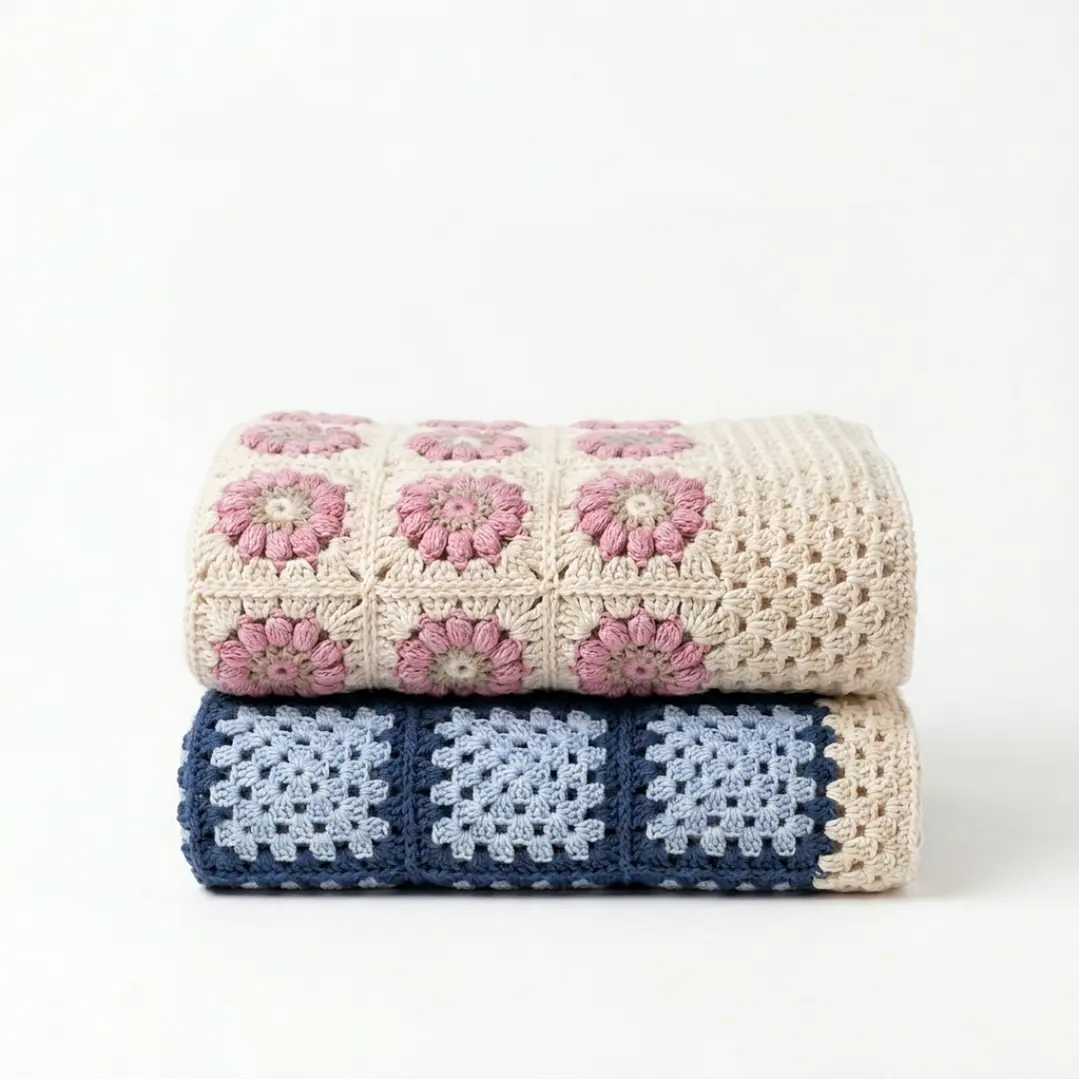 Manta de Crochet 100% Algodón Flores Rosada 1