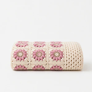 Manta de Crochet 100% Algodón Flores Rosada