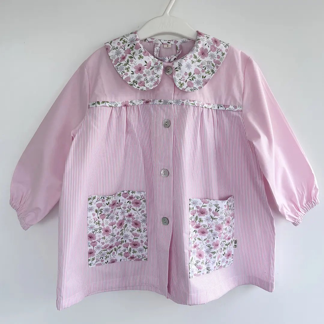Delantal Flores - Rayas Rosado 1