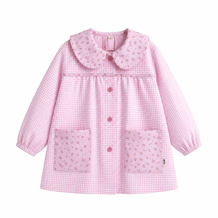 Delantal Rosas - Vichy Rosado - Luf Kids 1