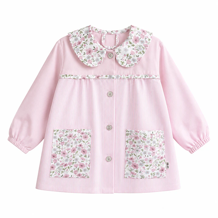 Delantal Flores Rayas Rosado  - Luf Kids 1