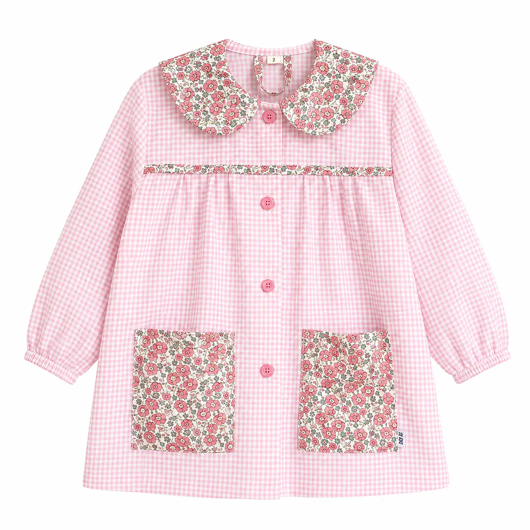 Delantal Flores Vichy Rosado - Luf Kids 1