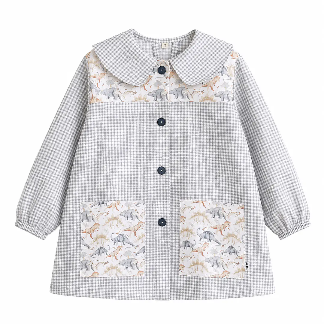 Delantal Dinos Vichy Gris - Luf Kids 1