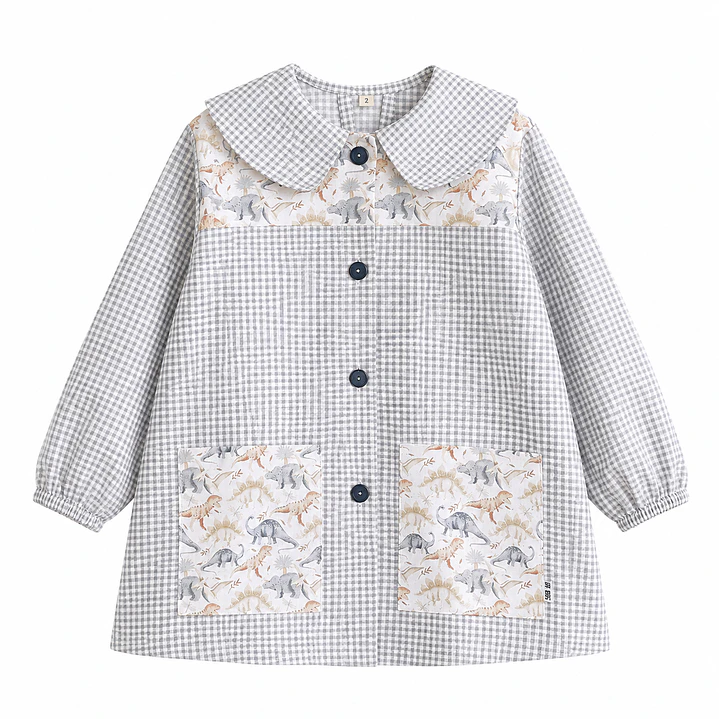 Delantal Dinos Vichy Gris - Luf Kids 1