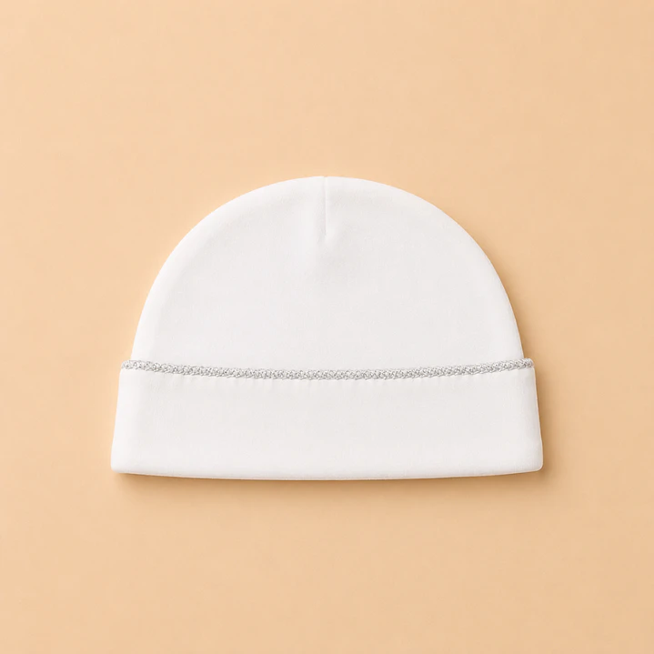 Gorro Primera Puesta Algodón Pima Blanco bordado Gris - Emilia Mia 1