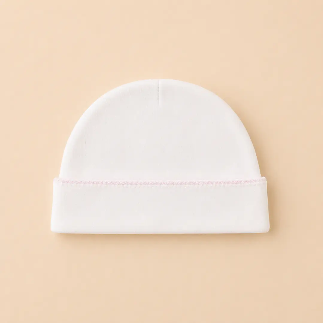 Gorro Primera Puesta Algodón Pima Blanco bordado Rosado - Emilia Mia 1