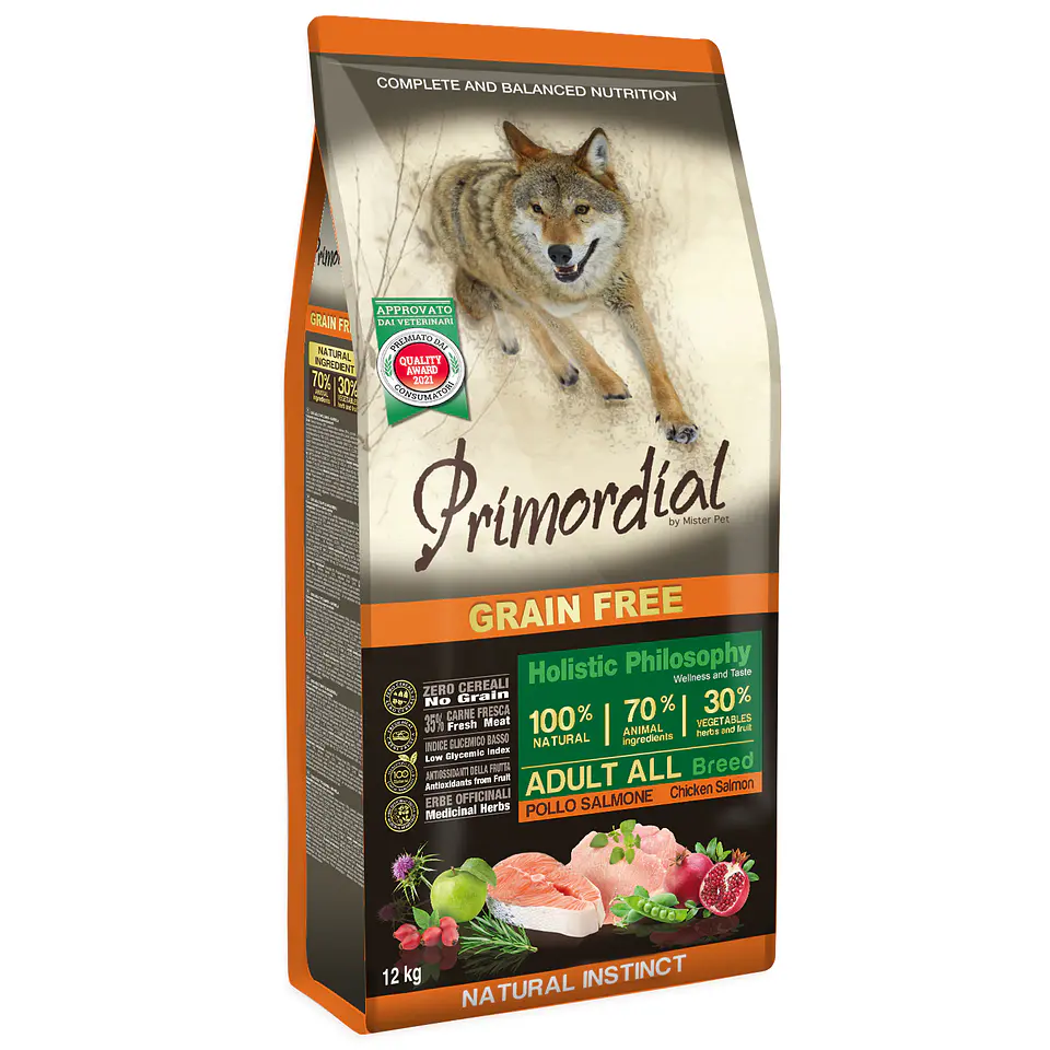 Primordial Sem Cereais Cão Adulto Frango & Salmão 12Kg 1