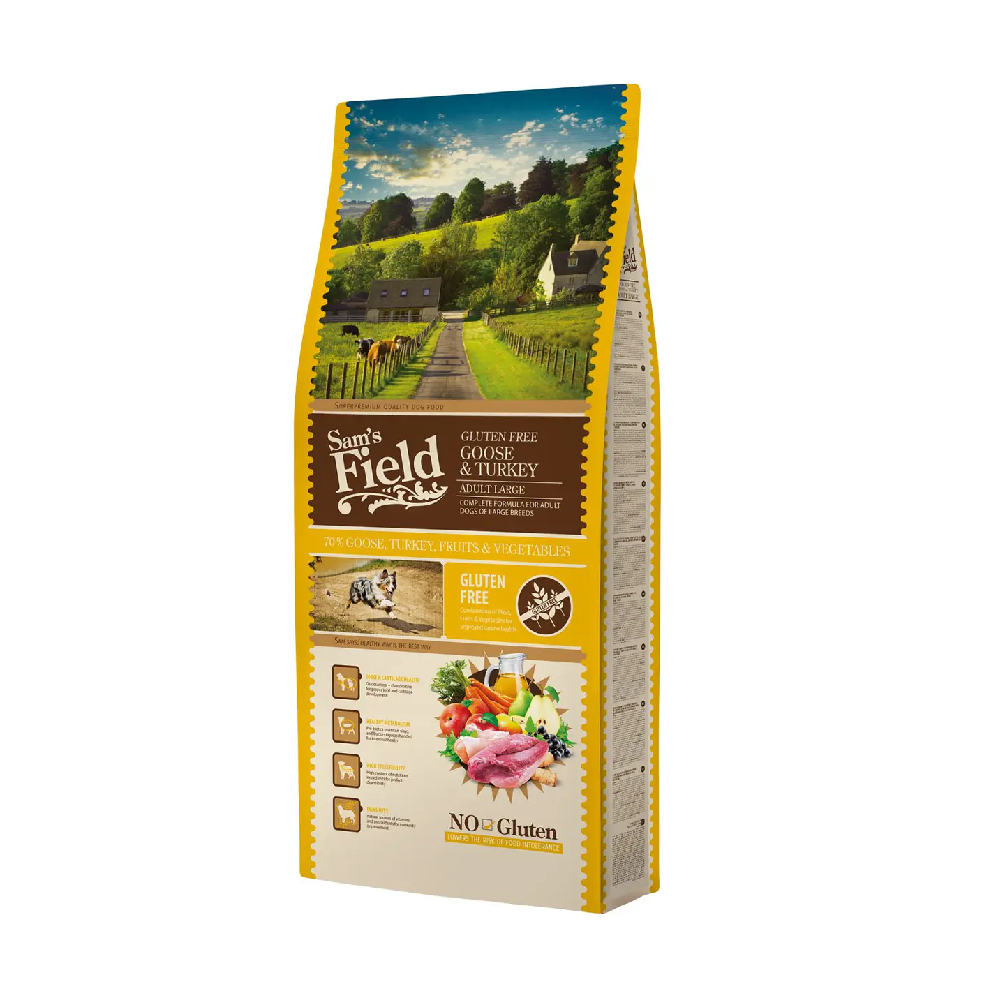 Sam's Field Gluten Free Ganso & Perú Adulto Raça Grande 13Kg 1