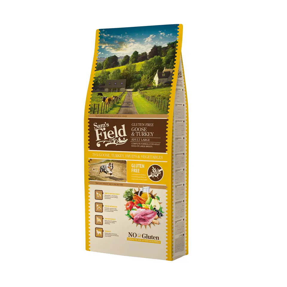 Sam's Field Gluten Free Ganso & Perú Adulto Raça Grande 13Kg 1