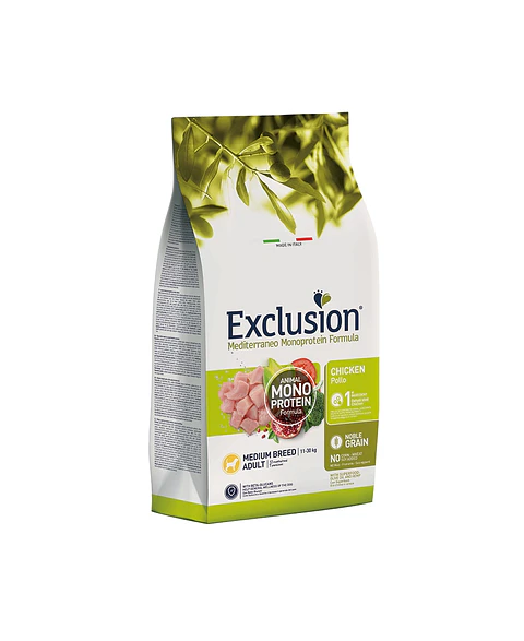 Exclusion Noble Grain Frango Adulto Raça Média 12Kg