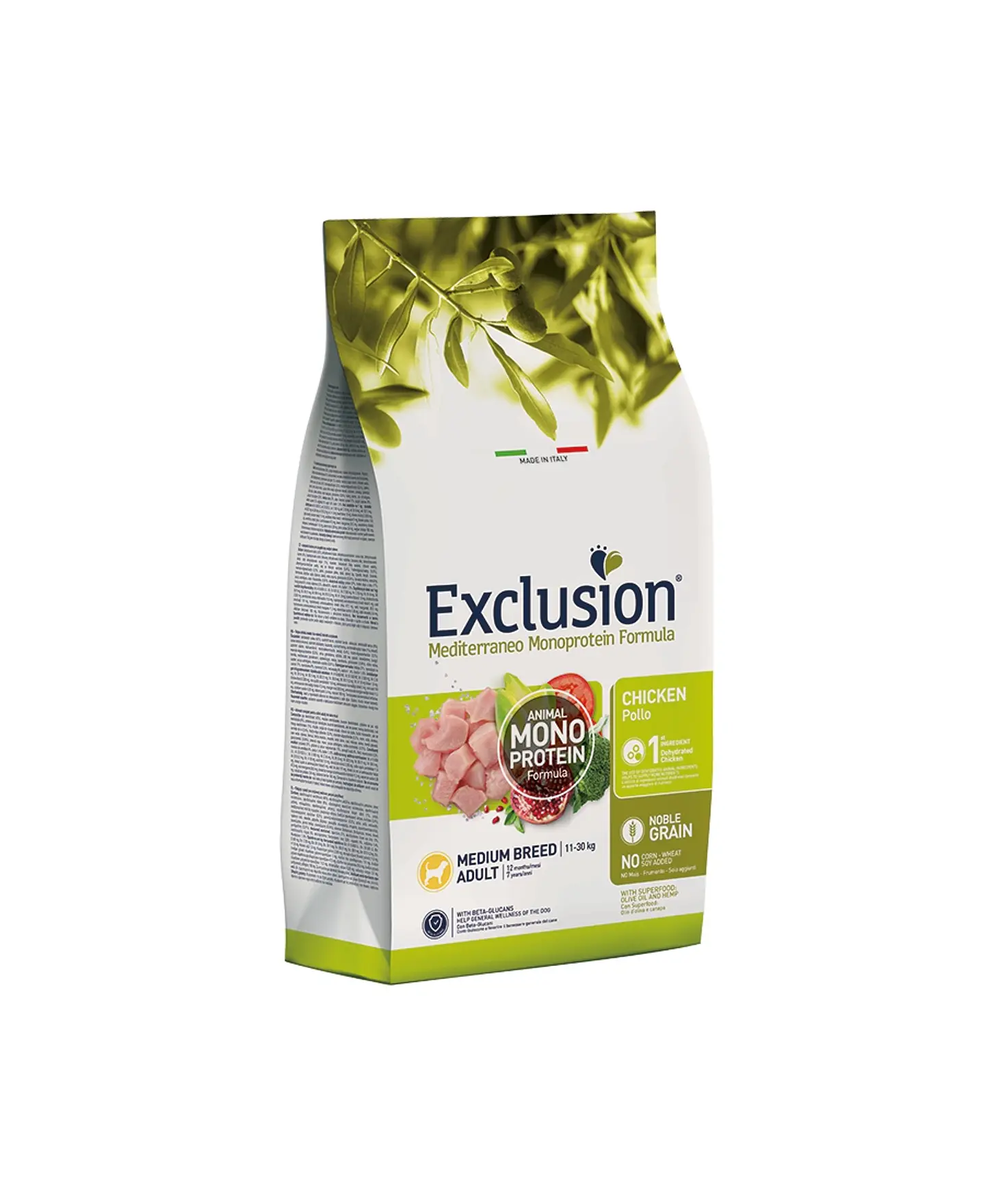 Exclusion Noble Grain Frango Adulto Raça Média 12Kg 1