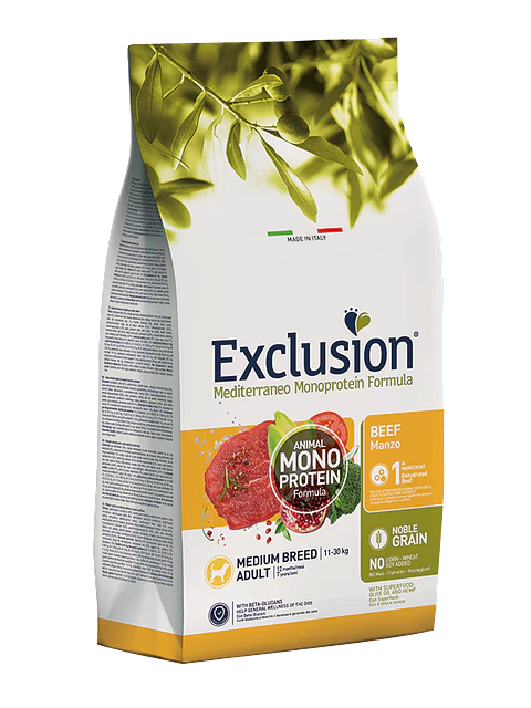 Exclusion Noble Grain Adulto Beef Raça Média 12Kg 