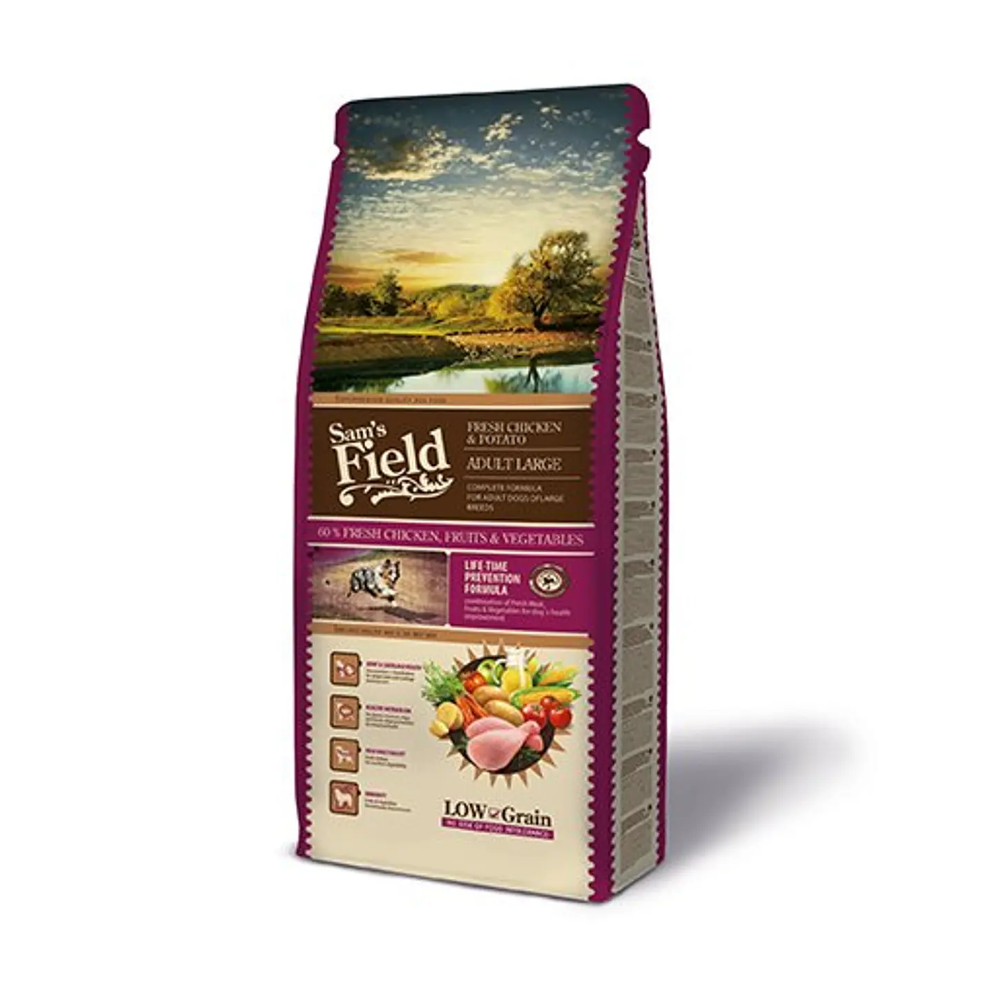 Sam's Field Ração Cão Adulto Para Raças Grandes Low Grain Frango & Batata 13Kg 1