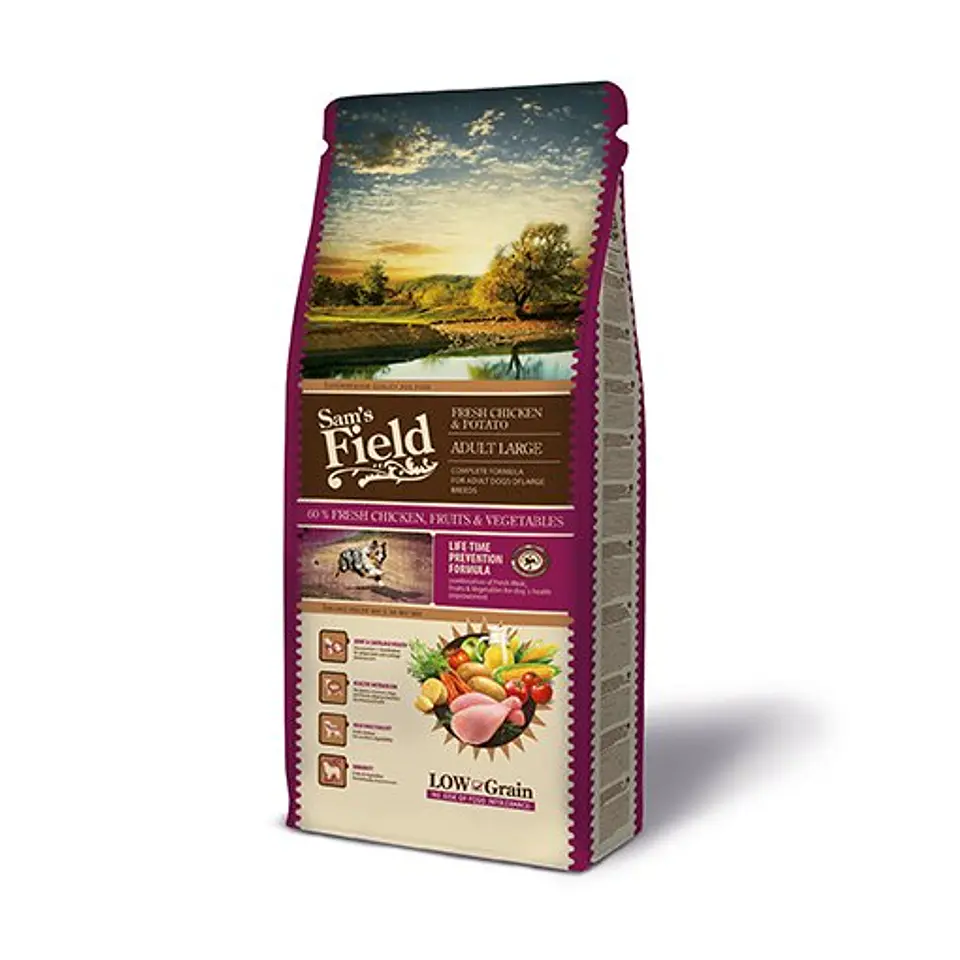 Sam's Field Ração Cão Adulto Para Raças Grandes Low Grain Frango & Batata 13Kg 1