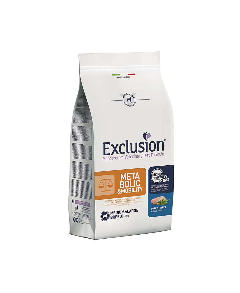 Exclusion Metabolic & Mobility Porco & Fibras Raça Média/Grande 12Kg 1
