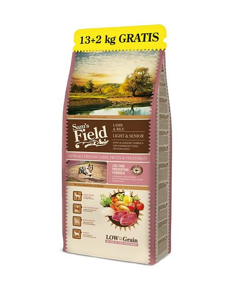 Sam's Field Low Grain Adult Dog Hypoallergenic Lamb Light & Sénior 13kg + 2Kg Grátis