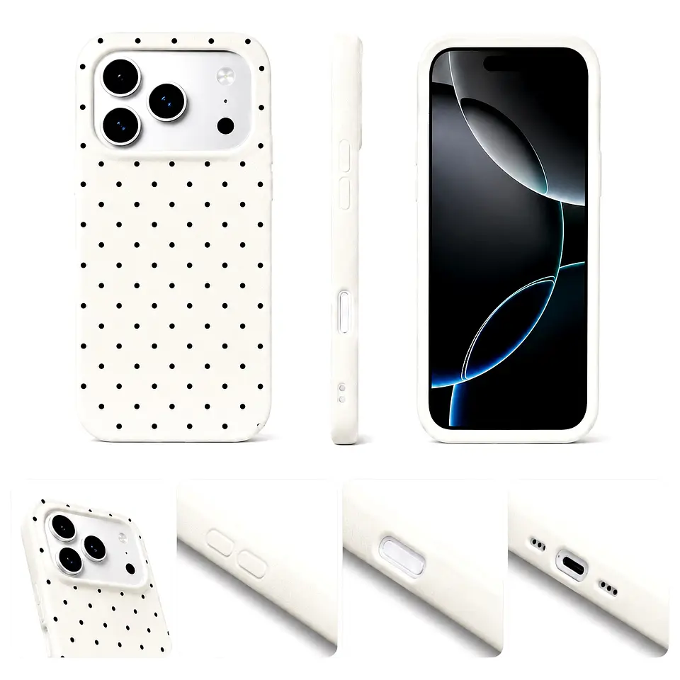 Pebble Leather Case for iPhone — Cream Polka Dot 2