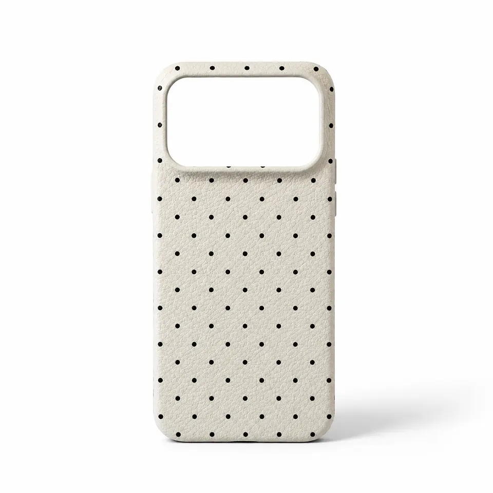 Pebble Leather Case for iPhone — Cream Polka Dot 1