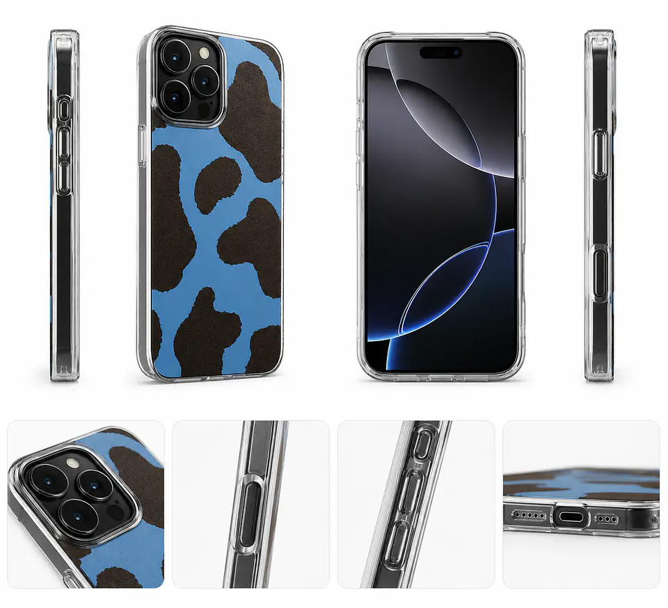Suede Pattern Case for iPhone — Blue Cow Print 2