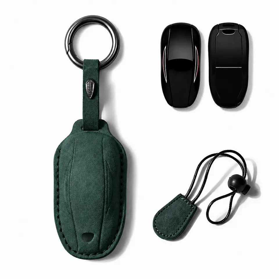 Tesla Model S / X Key Case — Dark Green Alcantara 3