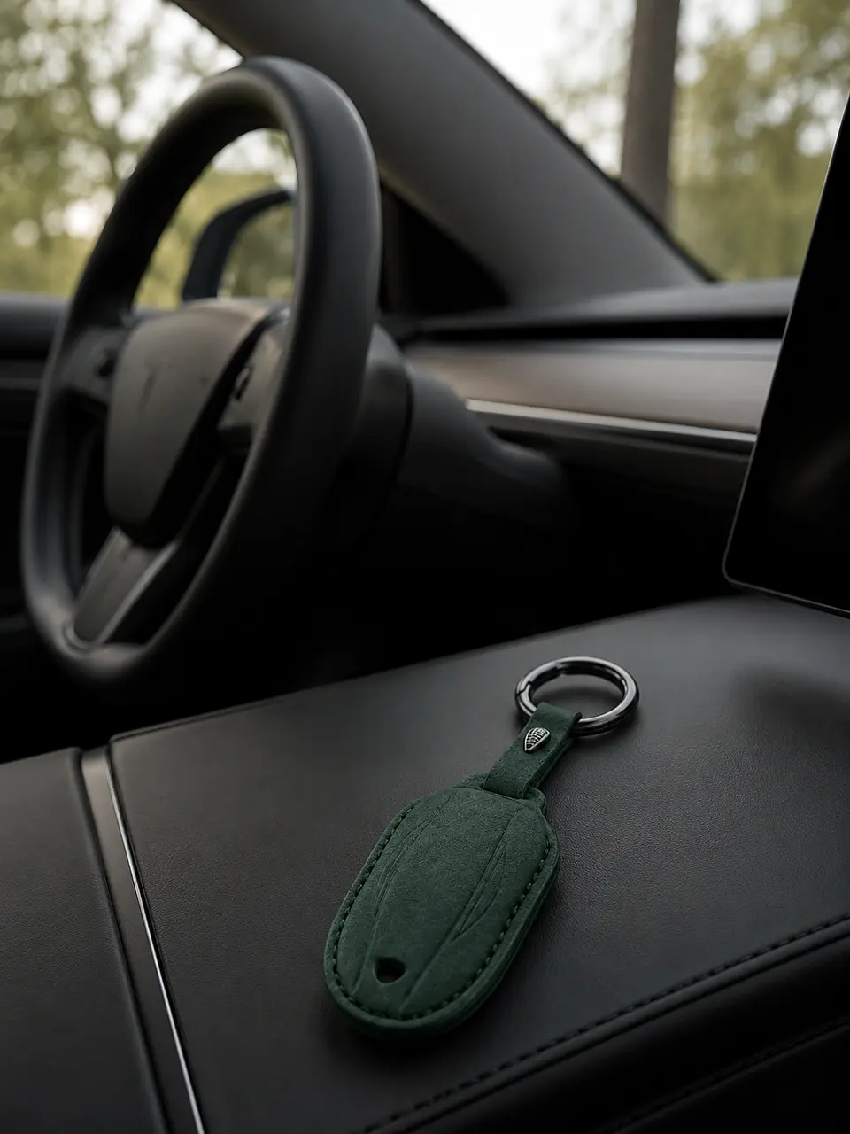 Tesla Model S / X Key Case — Dark Green Alcantara 4