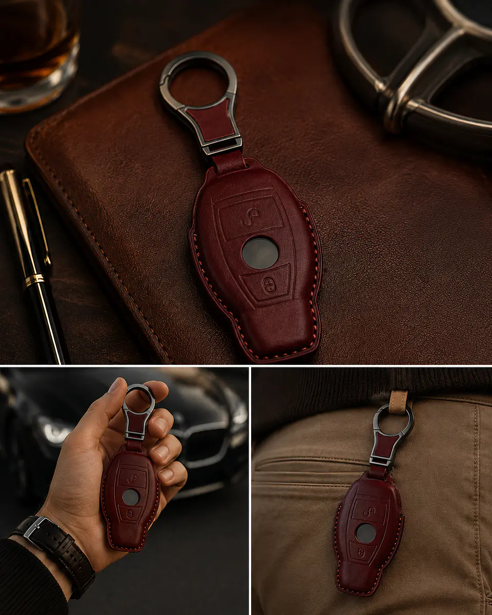 Leather Smart Key Case — Compatible with Mercedes-Benz — Leather Key Case – Burgundy 2