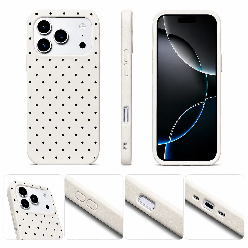Pebble Leather Case for iPhone — Cream Polka Dot 2