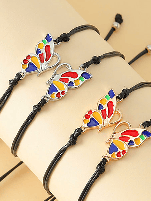 Pulseras lazo trenzado ajustable de mariposas para mejores amigos BFF