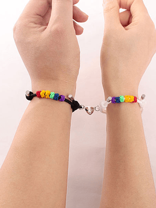 Pulseras lazo graduable con imán de corazón y bandera de colores para parejas, LGBT