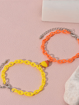 Pulseras cadena ajustable con imán de corazón de colores para parejas