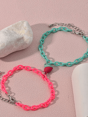 Pulseras cadena ajustable con imán de corazón de colores para parejas
