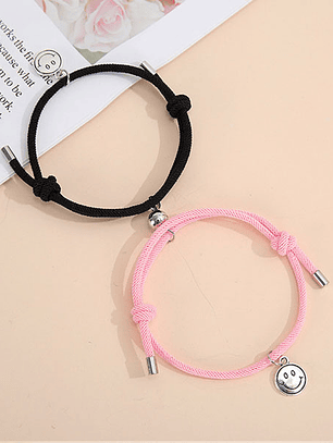 Pulseras lazo ajustable con imán de emoji feliz para amigos y parejas