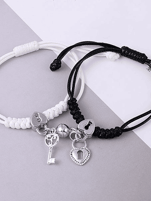 Pulseras lazo ajustable con imán, dije de llave corazón para parejas y amigos BFF 