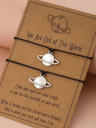 Pulseras lazo ajustable de planeta cósmico para parejas y amigos BFF