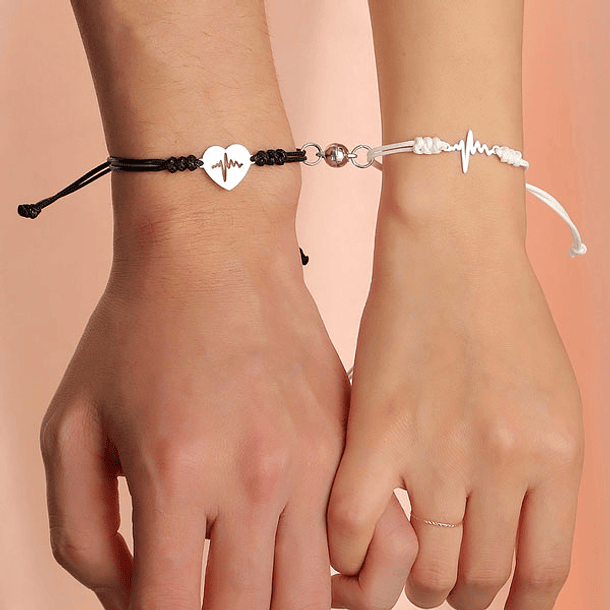 Pulseras lazo ajustable con imán, latido y llave de corazón love, para parejas y amigos BFF 1