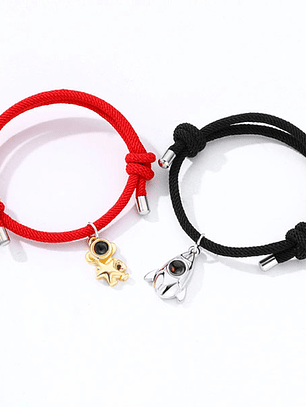 Pulseras lazo ajustable, astronauta y nave para parejas y amigos BFF