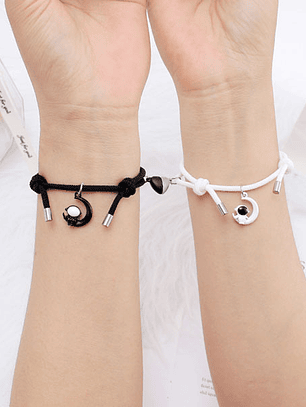 Pulseras lazo ajustable con imán, astronautas sobre la luna para parejas