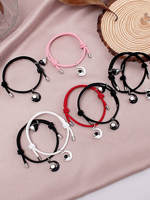Pulseras lazo ajustable con imán, astronautas sobre la luna para parejas