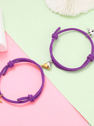 Pulseras lazo ajustable con imán, corazón con alas gold and silver para parejas y amigas BFF