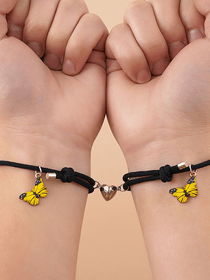 Pulseras lazo ajustable con imán, mariposas de colores para parejas y amigas BFF