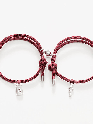 Pulseras lazo ajustable con imán, corazón y candado