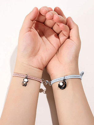 Pulseras lazo ajustable elástico con imán, astronautas con estrella sobre la luna para parejas