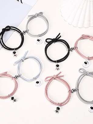 Pulseras lazo ajustable elástico con imán, astronautas con estrella sobre la luna para parejas