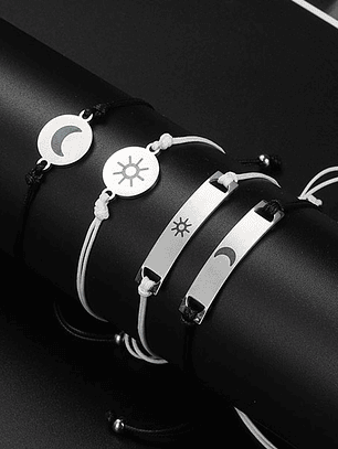 Pulsera lazo ajustable placa sol y luna para parejas y mejores amigas BFF