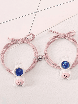 Pulseras lazo elástico ajustable astronautas animados con imán para parejas y amigas BFF