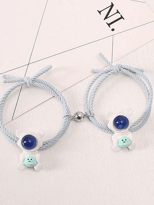Pulseras lazo elástico ajustable astronautas animados con imán para parejas y amigas BFF
