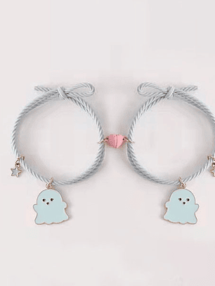 Pulseras lazo elástico ajustable fantasmas kawaii con imán para parejas y amigas BFF