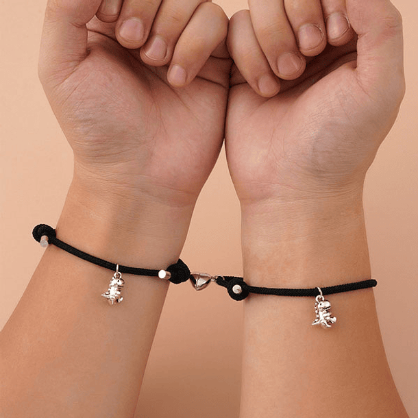 Pulseras lazo ajustable dinosaurios T-rex y brachiosaurus con imán para parejas y mejores amigas BFF 1