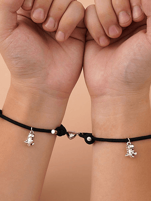 Pulseras lazo ajustable dinosaurios T-rex y brachiosaurus con imán para parejas y mejores amigas BFF