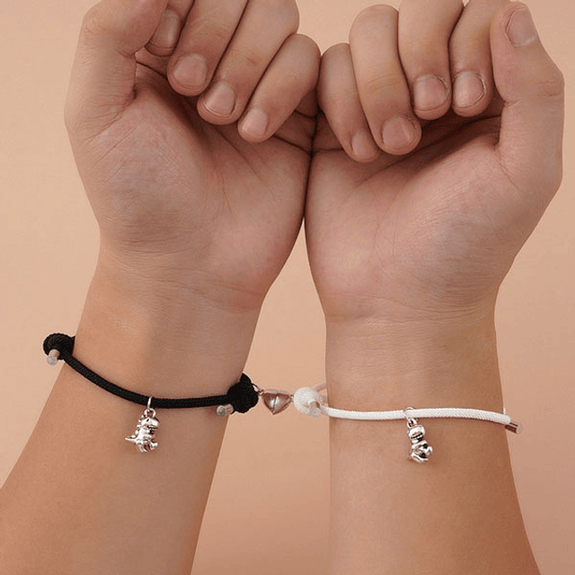 Pulseras lazo ajustable dinosaurios T-rex y brachiosaurus con imán para parejas y mejores amigas BFF